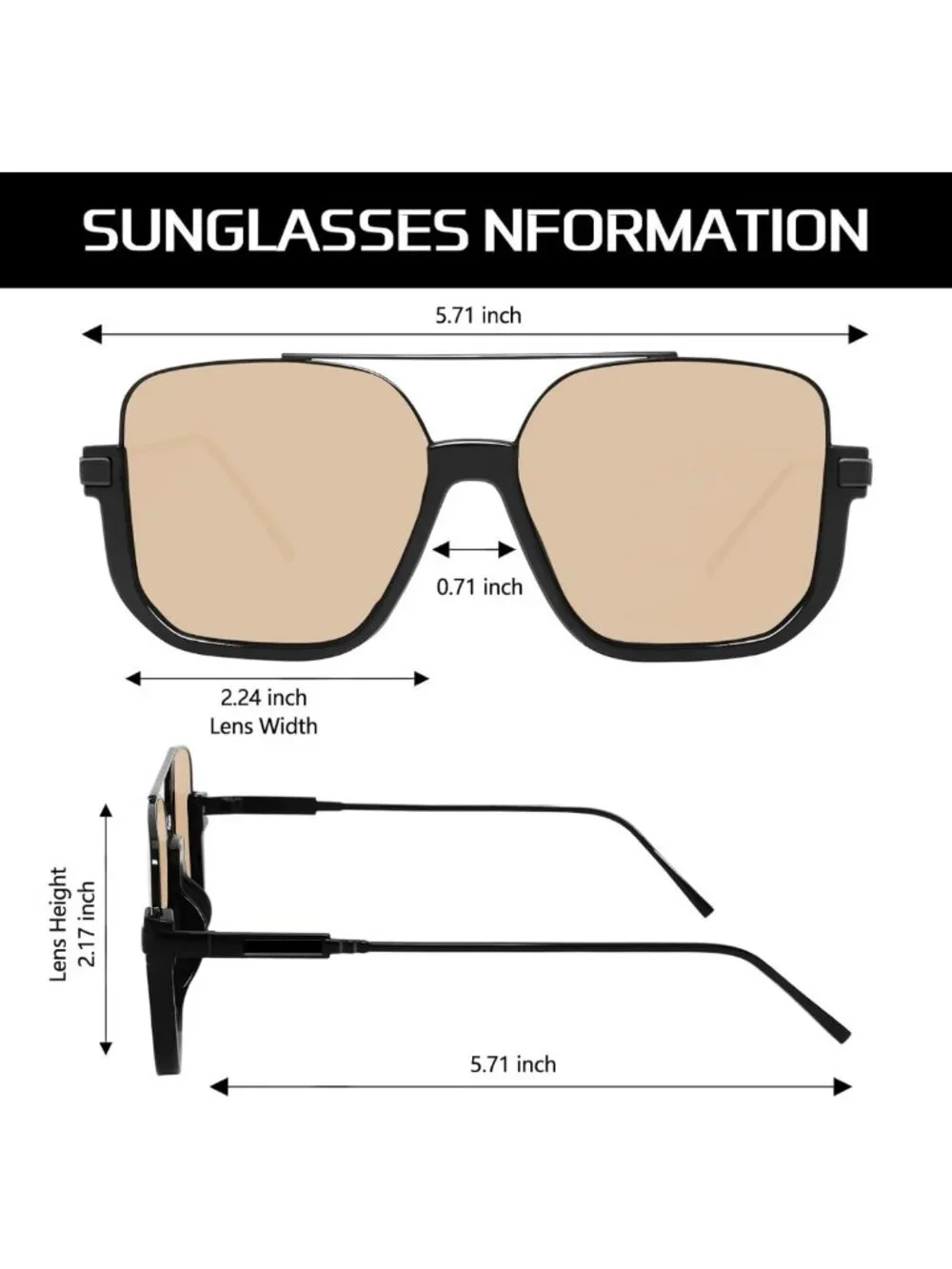 Oversized Square Aviator Sunglasses for Women & Men - Retro 70s Style, UV